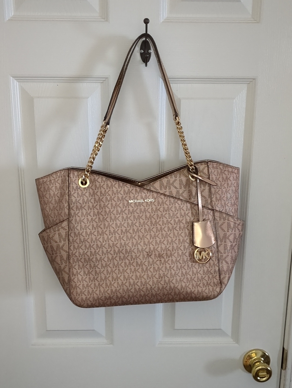 Michael Kors Metallic Blush Signature Logo Tote